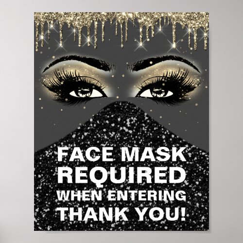 Face Mask Required Covid Lash Gold Drips Gray Poster