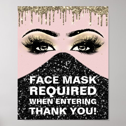 Face Mask Required Covid Lash Gold Drips Pink Poster