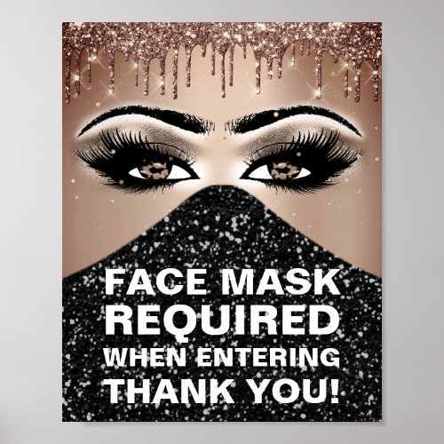 Face Mask Required Covid Thank Brown Eyes Glitter Poster