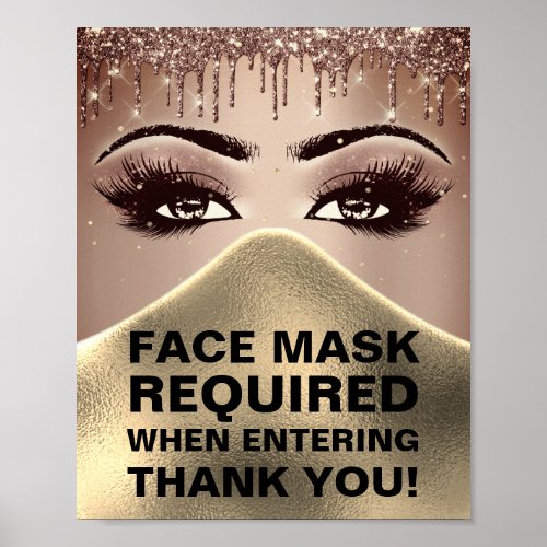 Face Mask Required Covid Thank Gold Glitter glam Poster