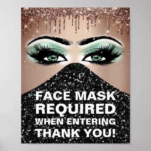 Face Mask Required Covid Thank Green Eyes Glitter Poster
