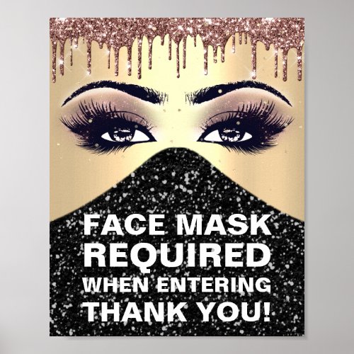 Face Mask Required Covid ThankRose Glitter Gold Poster