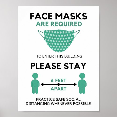 Face Mask Required Poster Six feet Apart Poster