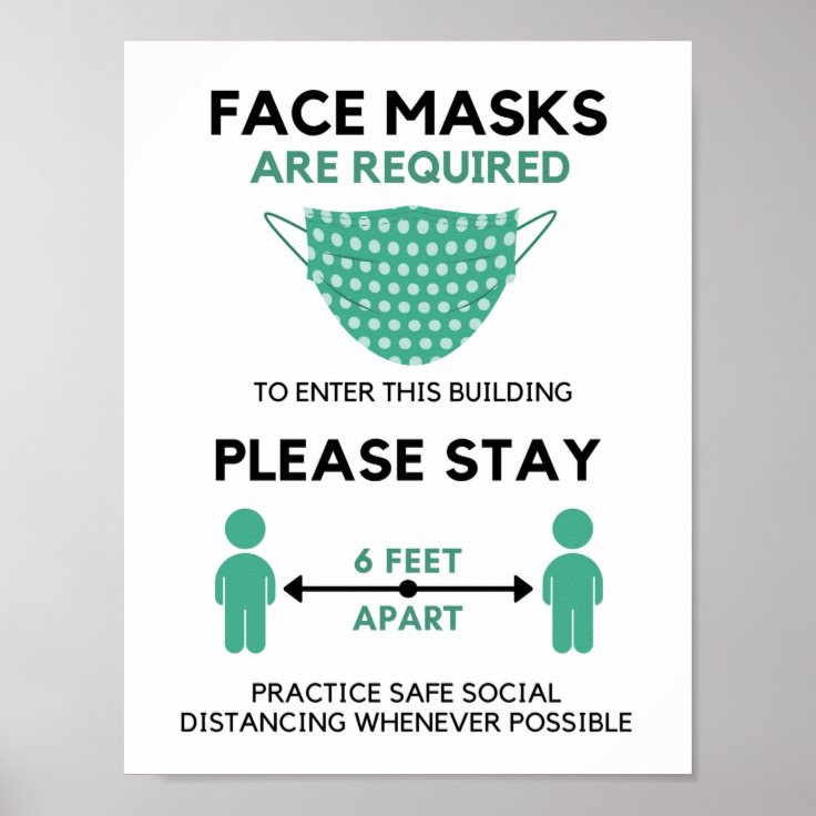 Face Mask Required Poster, Six feet Apart Poster Zazzle