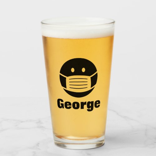 Face mask smily emoji custom name beer glass