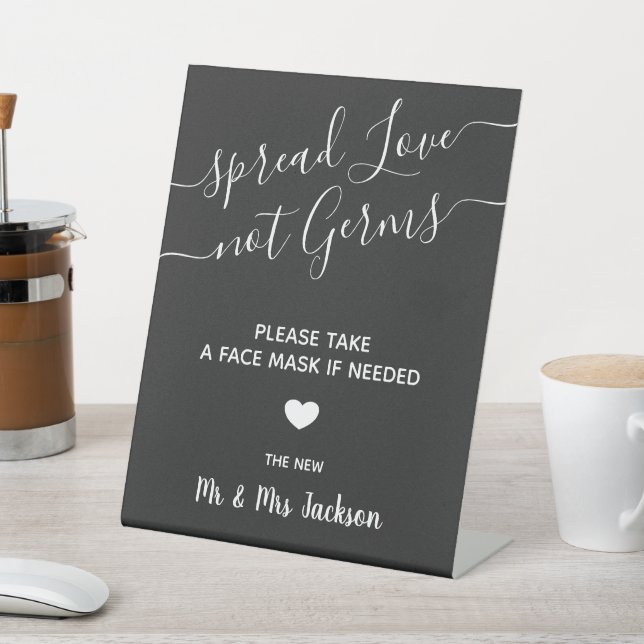 Face mask station minimal modern wedding safety pedestal sign (In SItu)