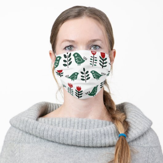 Face Mask Swedish Nordic Folk Art Birds (Worn)