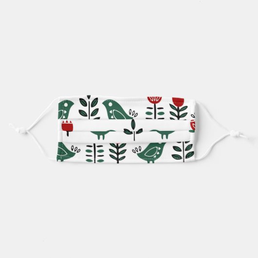 Face Mask Swedish Nordic Folk Art Birds (Front, Folded)