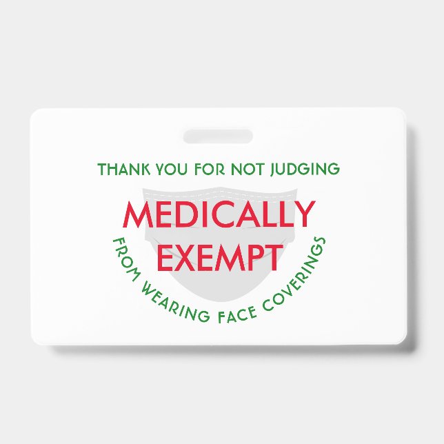 Face Mask White Medically Exempt Badge (Front)