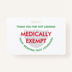Face Mask White Medically Exempt Badge
