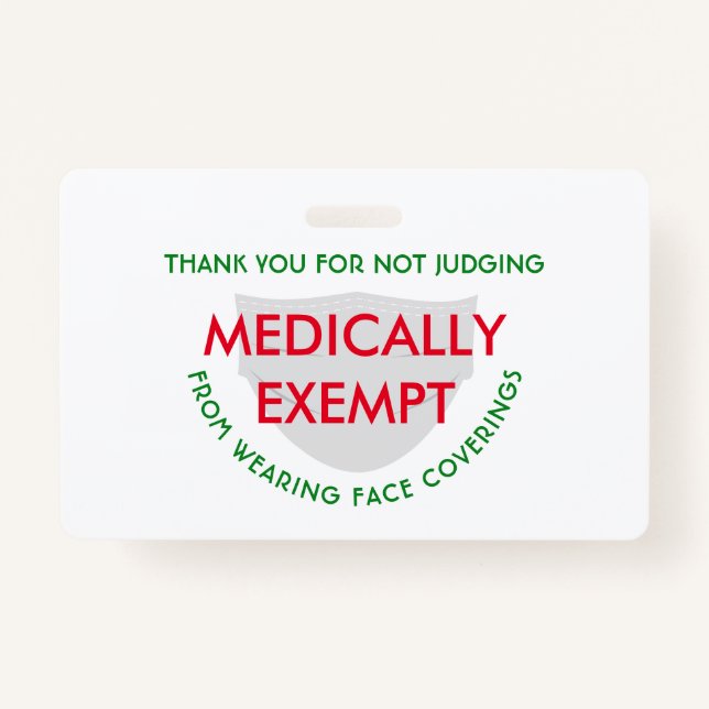 Face Mask White Medically Exempt Badge (Front)