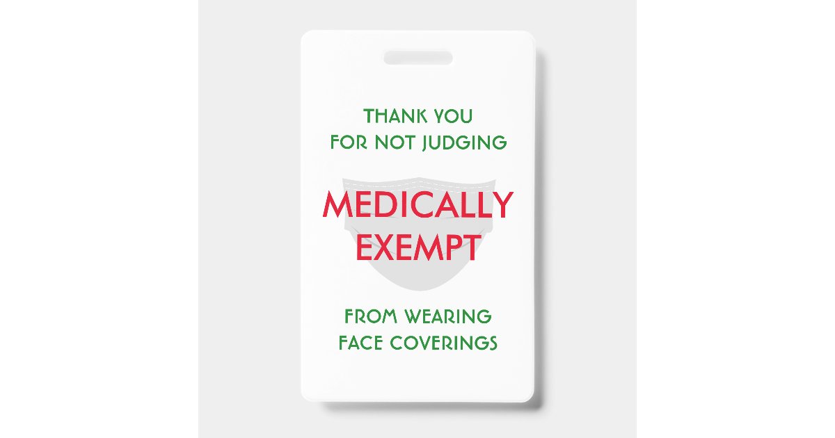 Face Mask White Medically Exempt Badge | Zazzle