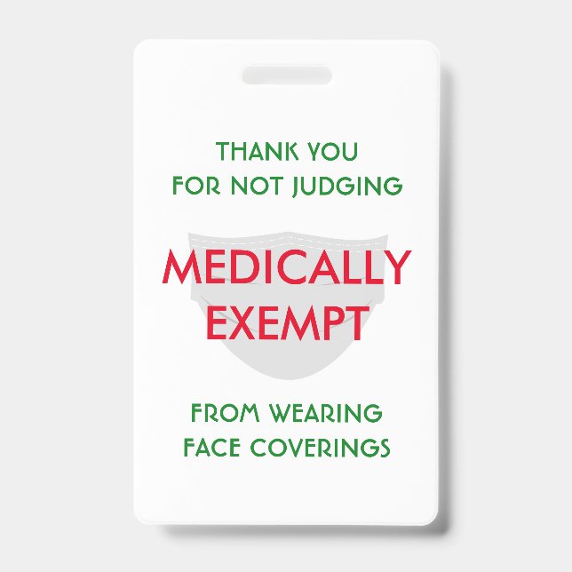Face Mask White Medically Exempt Badge (Front)