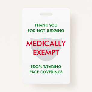 Face Mask White Medically Exempt Badge