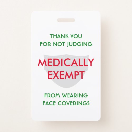 Face Mask White Medically Exempt Badge