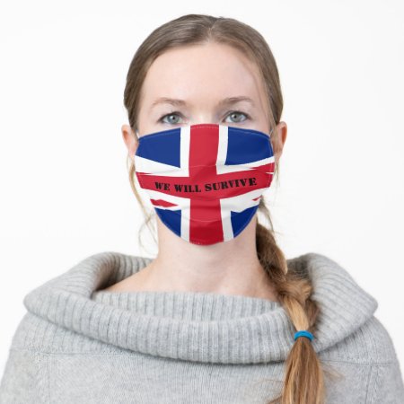 Face Mask With Uk Flag And Text "we Will Survive"