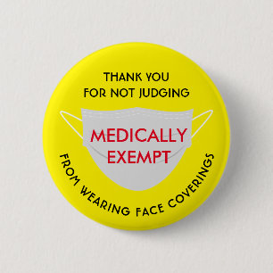 Face Mask Yellow Medically Exempt Button