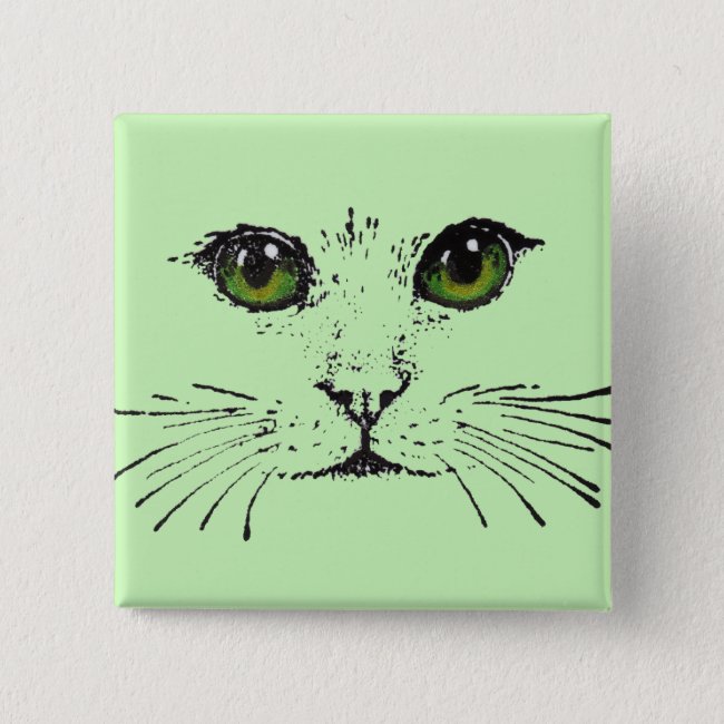 Face of a Cat Long Whiskers Bright Green Eyes