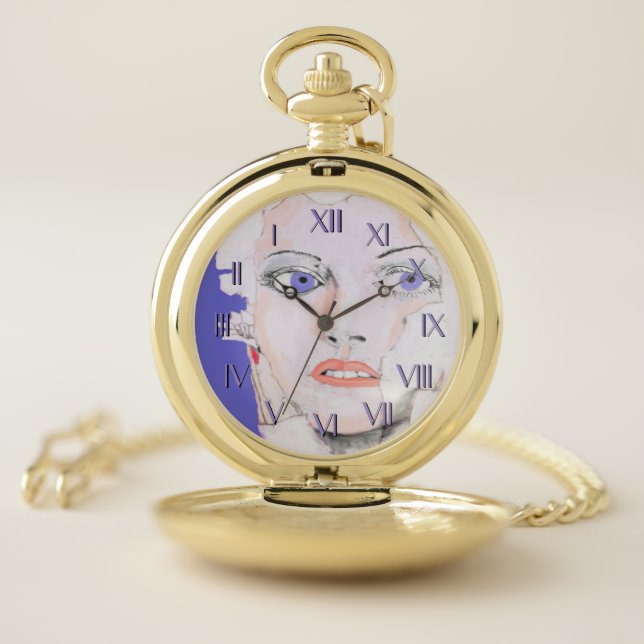 Face of a Girl Backwards Pocket Watch Roman Num (Inside)