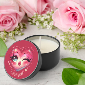 Face of a Heart Winking Kissing I Love You Mini Candle Favors