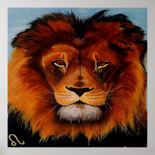 Face of a lion realistic painted poster