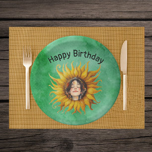 Face of Birthday Girl in Fancy Yellow Sunflower  Paper Plates