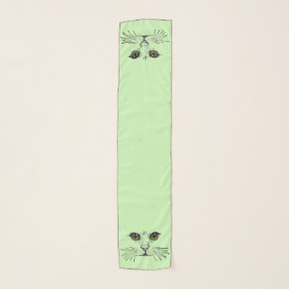 Face of Cat Black Drawing Bright Eyes Light Green Scarf