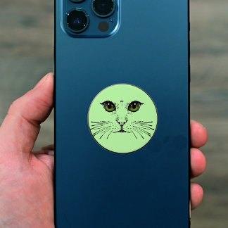 Face of Cat Green Eyes Long Whiskers on Green PopSocket
