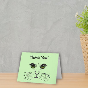 Face of Cat in black Green Eyes Whiskers Thank You Card