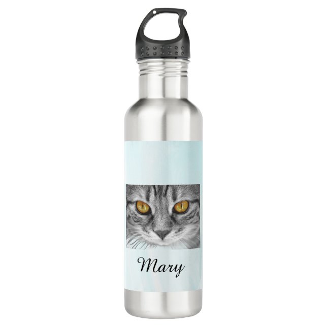 face of cat under the blue ocean stainless steel water bottle (Front)