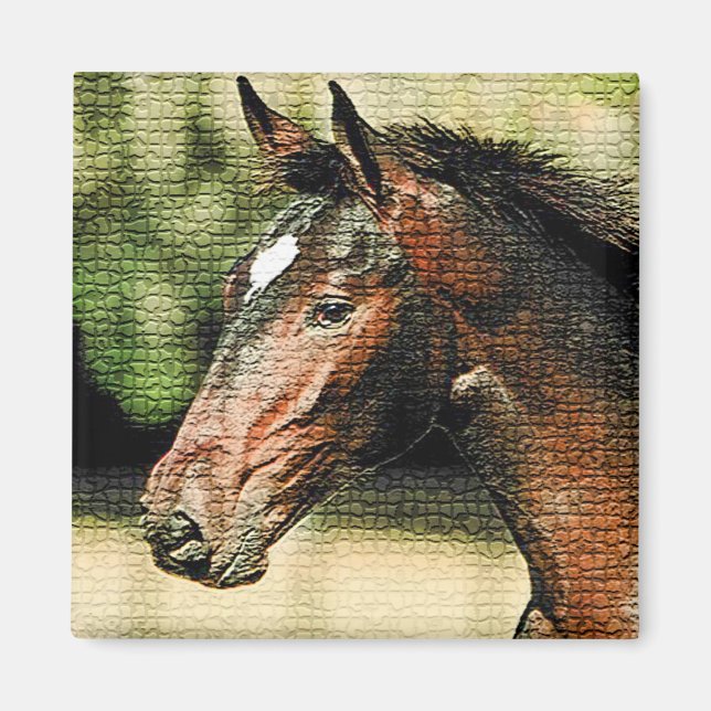 Face of Horse Mosaic Tiles Magnet (Front)