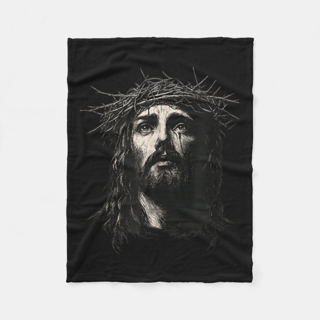 Face Of Jesus Christ Crown Of N Religious Christma Fleece Blanket (Front)