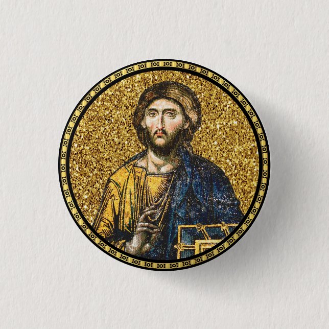 Face Of jesus Christ Orthodox Haga Sophia Icon Button (Front)