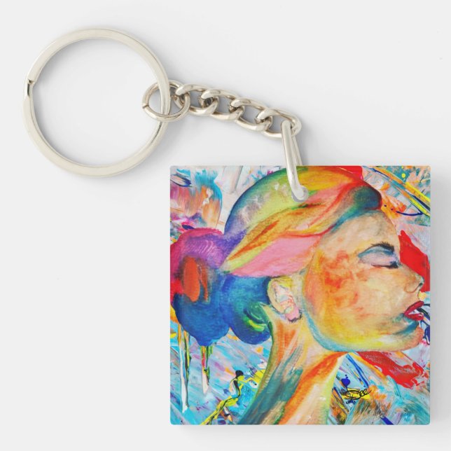 FACE of MANY COLORS Abstract Acrylic Keychain (Front)