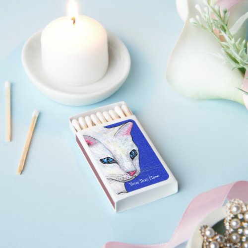 Face of Mysterious White Cat Bright Blue Eyes Matchboxes