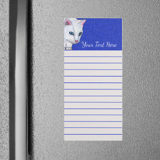 Face of White Cat Bright Blue Eyes Sparkle Blue Magnetic Notepad