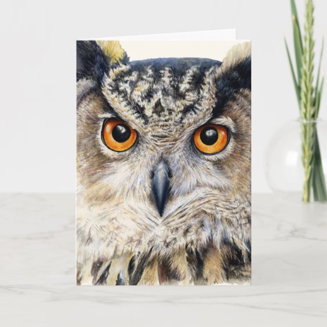 Face on portrait of an eagle owl everyday card (Front)