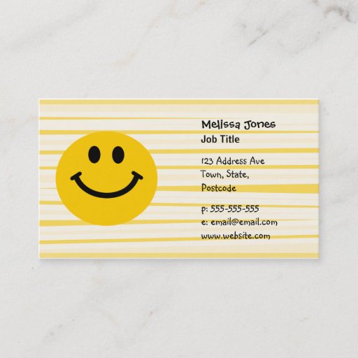 Customizable Smiley Face on sunny yellow stripes Business Cards