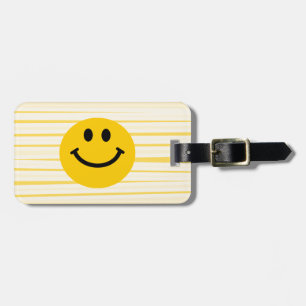 Face on sunny yellow stripes luggage tag