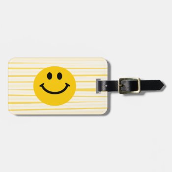 Face On Sunny Yellow Stripes Luggage Tag by HappyFacePlace at Zazzle