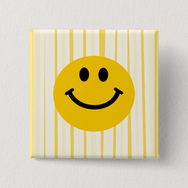Face on sunny yellow stripes pinback button (Front)