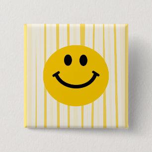Face on sunny yellow stripes pinback button