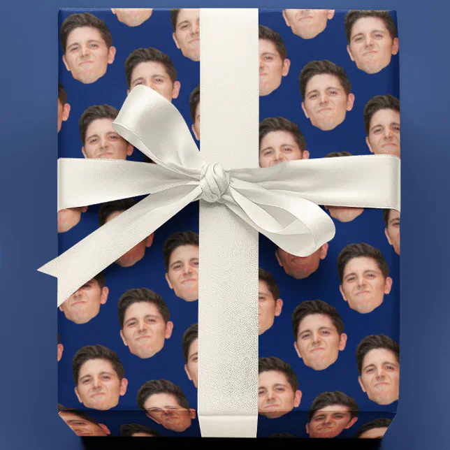 Face or Pet Photo Navy Blue Gift Wrapping Paper Zazzle