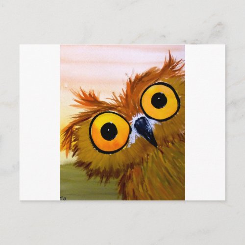 Face owl watercolor bird painting funny postcard