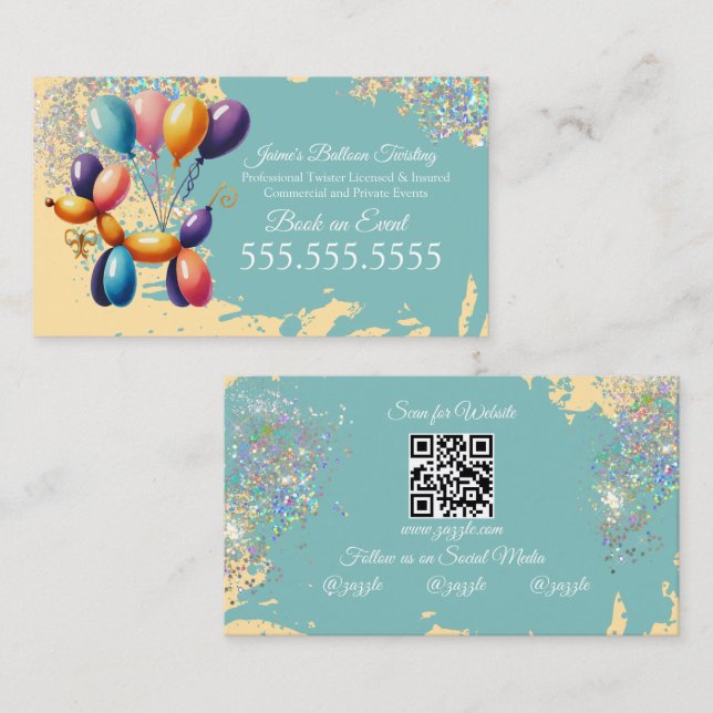 Face Painting Facepainter Balloon Twister Yellow Business Card (Front/Back)