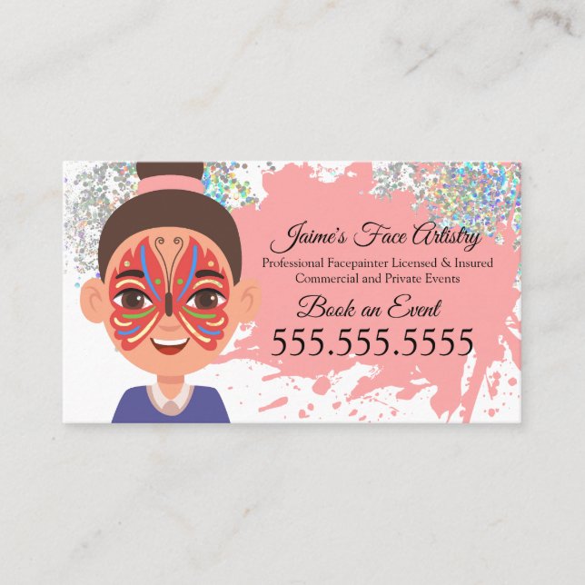Face Painting Facepainter Clown Butterfly Business Card (Front)