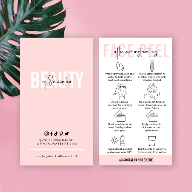 Face Peel Aftercare Instructions Blush Pink Salon Business Card