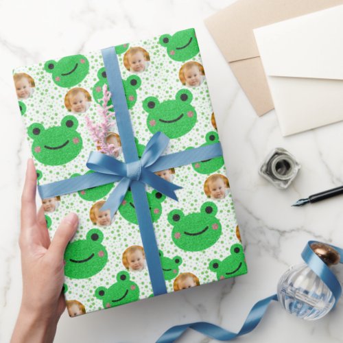 Face Photo Frog Theme Wrapping Paper