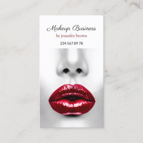 Face Photo Red Lips Makeup Artist Business Card