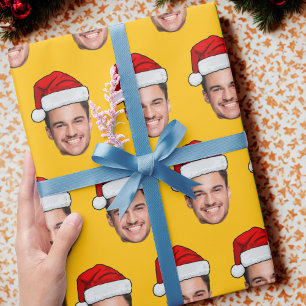 Face Photo Santa Hat Gift Wrap, Unique Gift Face Wrapping Paper